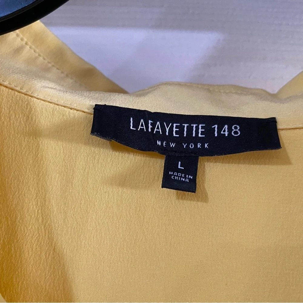 Lafayette 148 100% Silk Button Front Blouse Long Sleeve Relaxed Fit Yellow Large - Picture 4 of 10